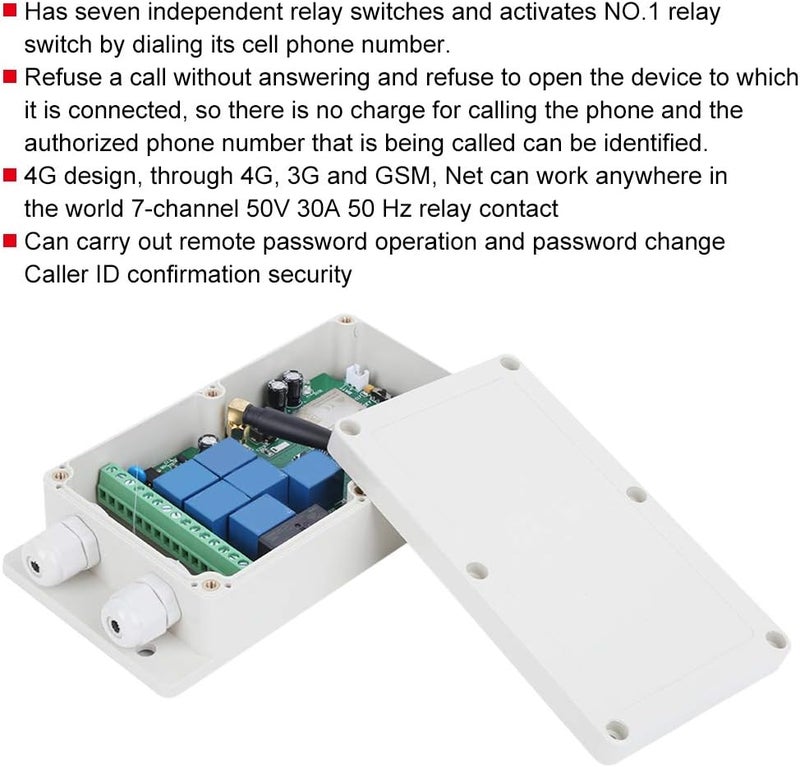 7 Channel Wireless GSM Remote Switch Controller 4G SMS Relay Switch for Power Failure Alarm, SMS/Phone Command(US) - Image 2