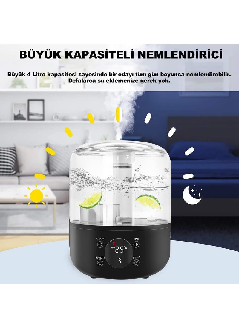 J001 Touch 4 Liter Ultrasonic Air Humidifier Steam Machine Digital Air Humidification Device Humidity Meter Thermometer Air Humidification Machine and Aroma Diffuser with Humidity Meter
