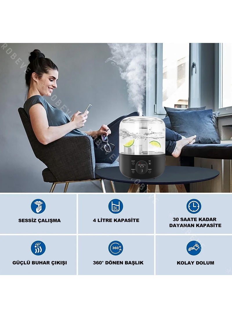 J001 Touch 4 Liter Ultrasonic Air Humidifier Steam Machine Digital Air Humidification Device Humidity Meter Thermometer Air Humidification Machine and Aroma Diffuser with Humidity Meter