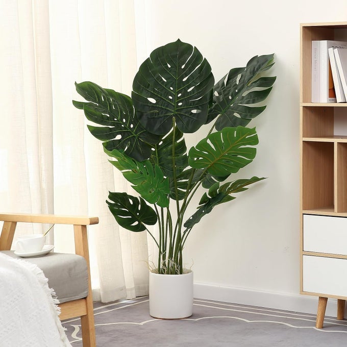 ARTIFICIAL MONSTERA PLANT 4FT TALL FAKE SWISS CHEESE POTTED FAUX TROPICAL FLOOR PLANTS INDOOR DECORATIVE HOUSE PALM TREES FOR HOME OFFICE LIVING ROOM DECOR
