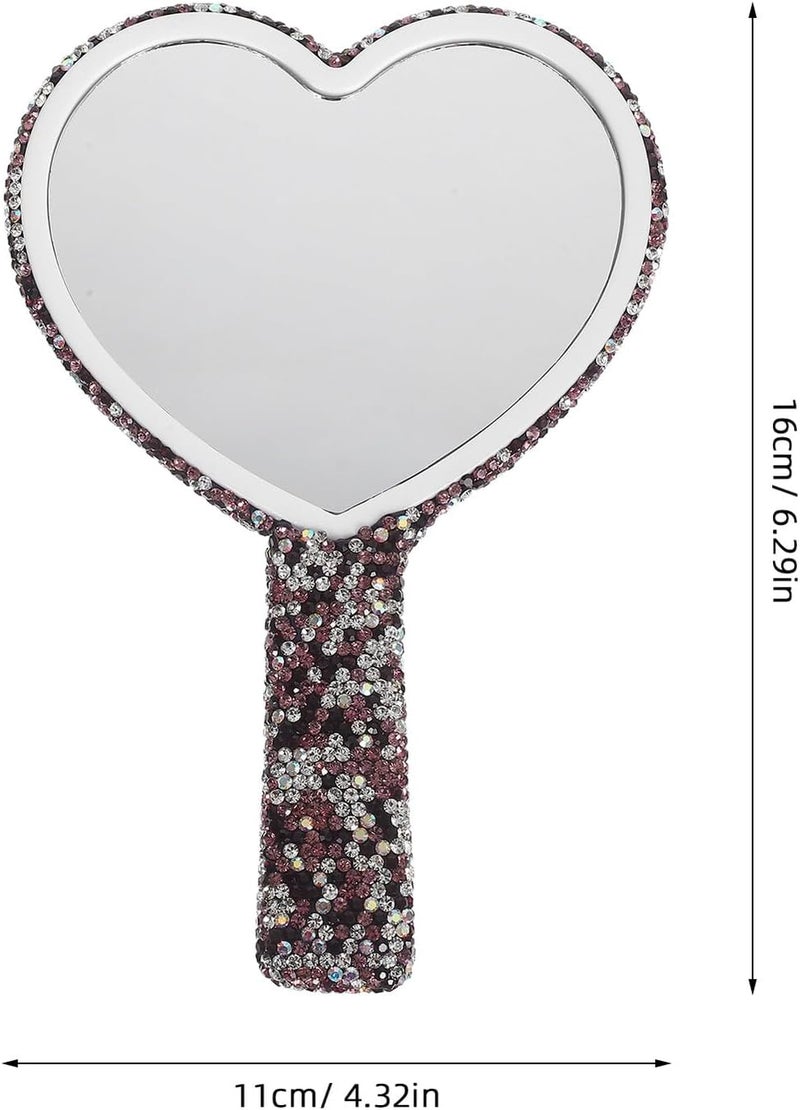 VICASKY Heart-Shaped Rhinestone Handheld Mirror Small Portable Cosmetic Mirror with Handle for Travel and Outdoor Use - Image 2