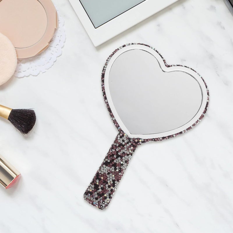 VICASKY Heart-Shaped Rhinestone Handheld Mirror Small Portable Cosmetic Mirror with Handle for Travel and Outdoor Use - Image 5