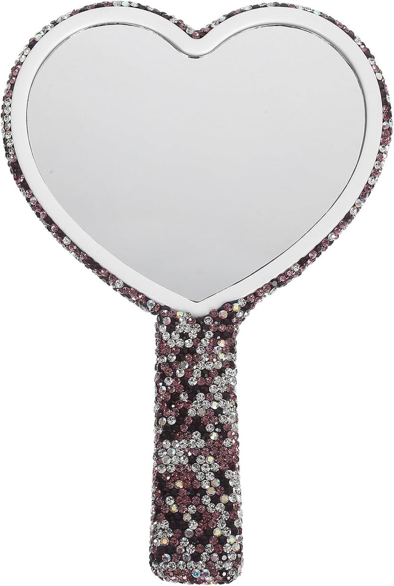VICASKY Heart-Shaped Rhinestone Handheld Mirror Small Portable Cosmetic Mirror with Handle for Travel and Outdoor Use - Image 1