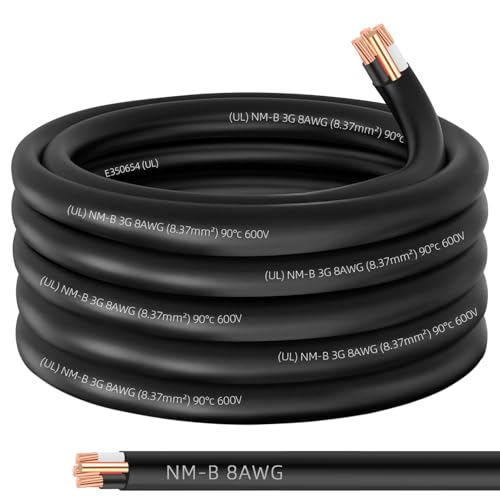 XMK NM-B 8/3 Wire with Ground,25FT 8/3 8 Gauge Wire Copper 8 AWG 3 Conductor PVC Non-Metallic Sheathed 8/3 W/G NMB Cable Stranded Indoor Residential Electrical Wiring for Branch Circuit Switches&Outlets - Image 1