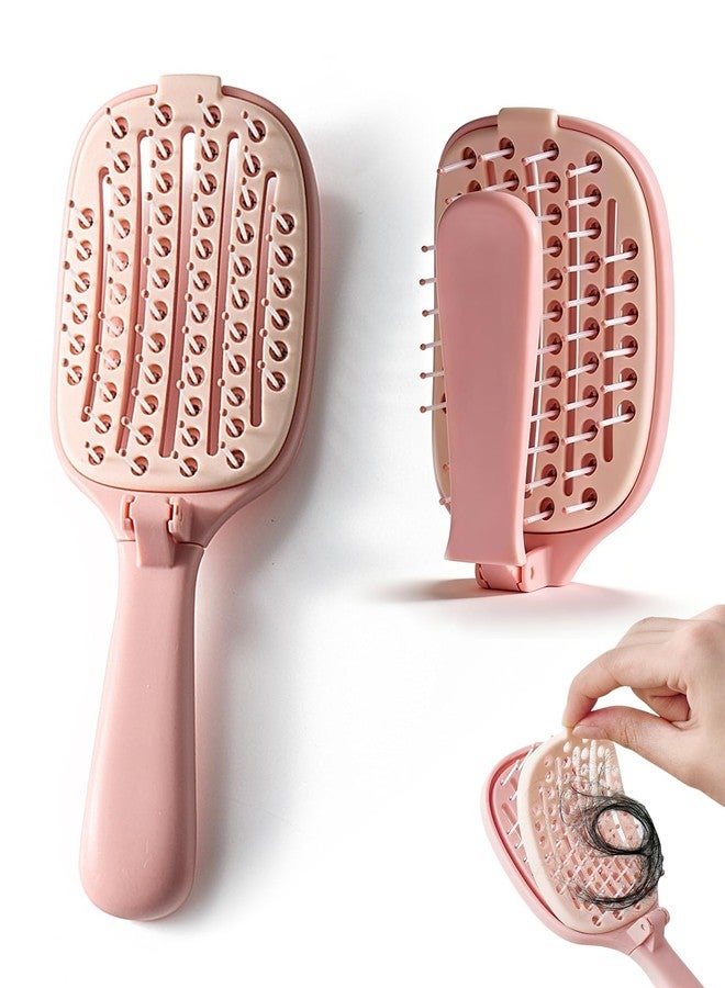 DAWZMR 2PCS Foldable Self Cleaning Hair Brush with Lift Pad, Easy Clean Detangling Vent Brush, ABS Thick Bristles Brush for Women Wet & Dry Hair - Image 1
