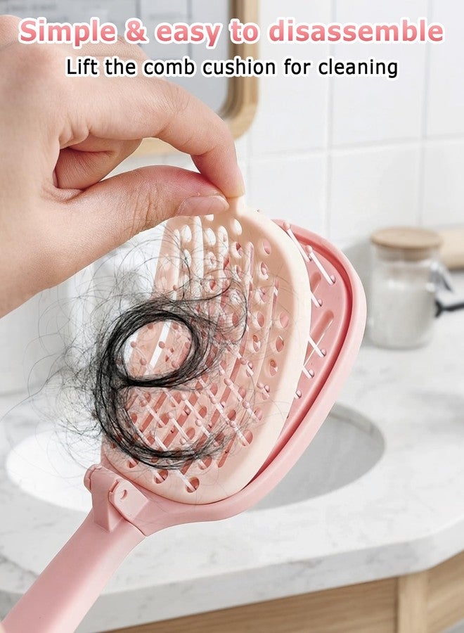 DAWZMR 2PCS Foldable Self Cleaning Hair Brush with Lift Pad, Easy Clean Detangling Vent Brush, ABS Thick Bristles Brush for Women Wet & Dry Hair - Image 2