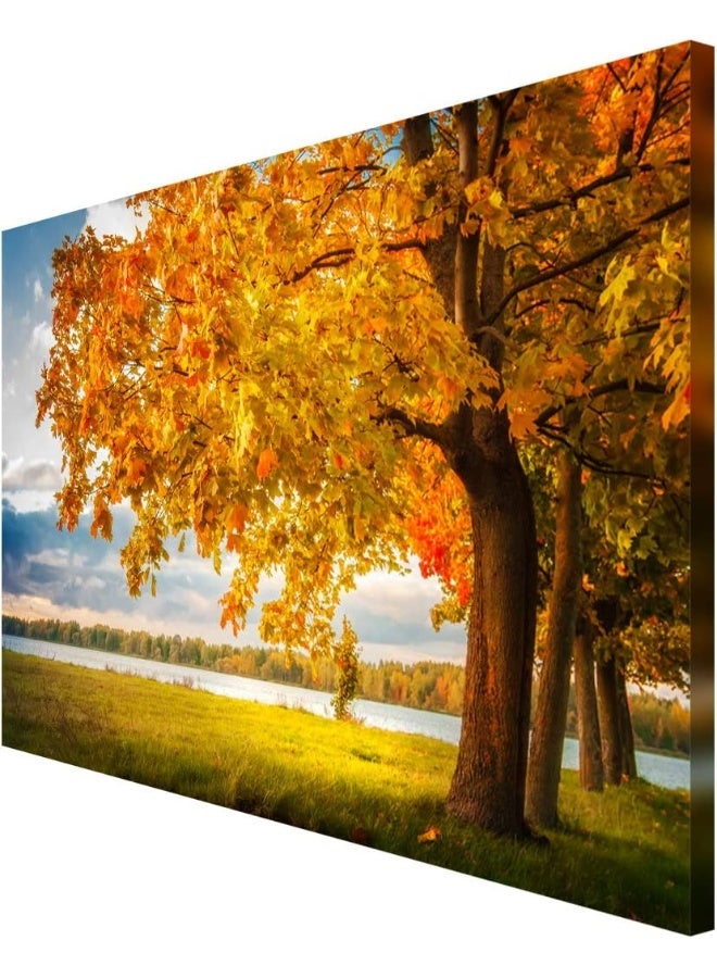 999Store Printed Autumn Yellow Leaves Trees and River Painting Wall Art (Canvas_18X30 Inches_Multi) - Image 4
