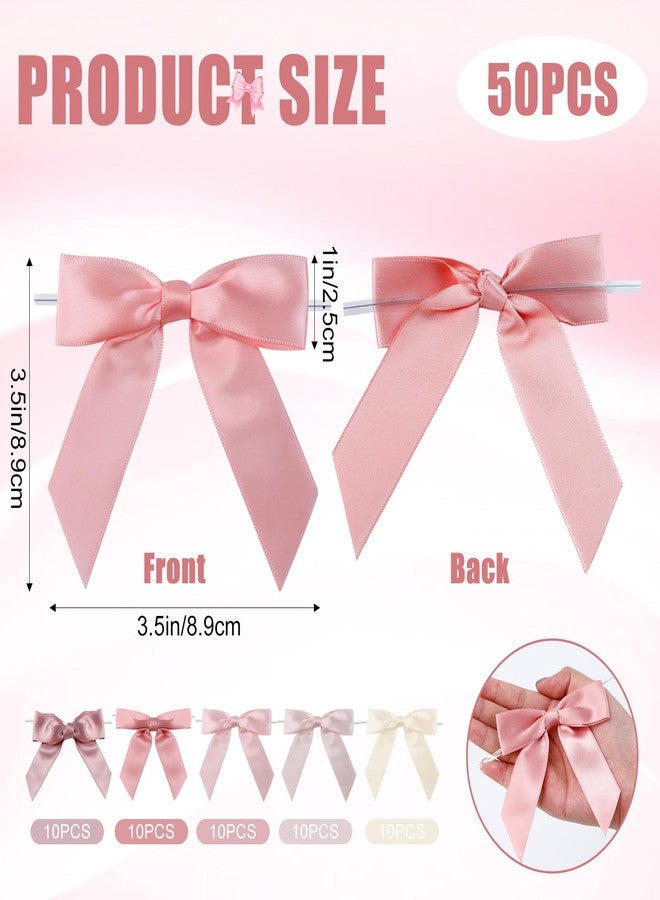Loccmat 50 Pcs Twist Tie Bows, 3.5 Inch Satin Ribbon Bows,Dusty Rose Bow for Gift Wrapping, Pretied Premade Craft Bow for Treat Bags, Wedding Decor, Birthday, Bridal Shower Favors, 5 Colors - Image 2