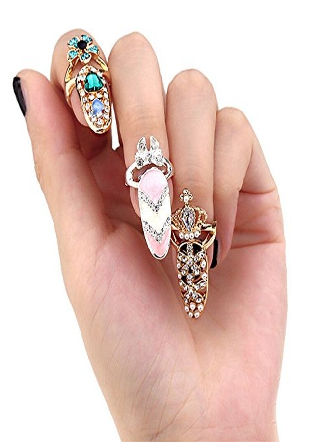 CosCosX 12 Pcs Women Luxury Fingernails Ring Fashion Bowknot Knuckle Nail Ring Decoration Tip Nail Art Charm Crown Flower Crystal Rhinestone Finger Nail Rings - Image 5
