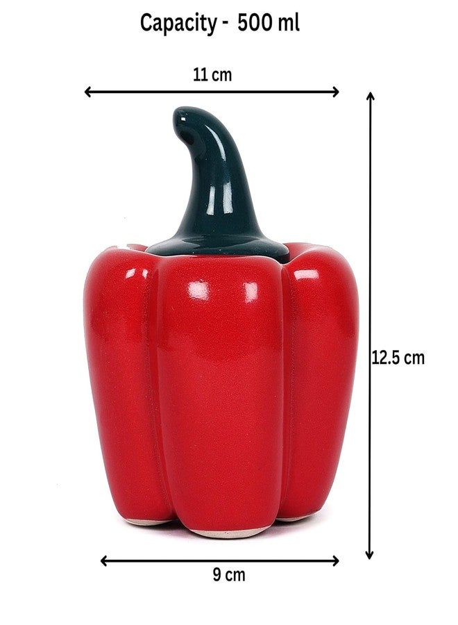 utensil master Ceramic Shimla Mirch Jar - Decorative Kitchen Storage Container | Handcrafted Spice Jar | Airtight Lid | Ideal for Storing Spices, Sugar or Dry Fruits (RED-GREEN) - Image 4