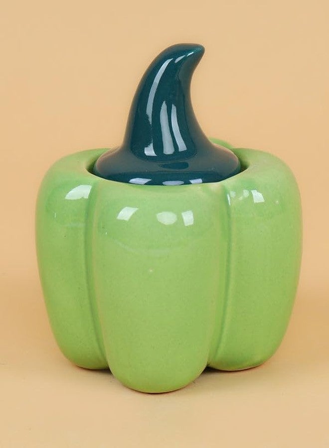 utensil master Ceramic Shimla Mirch Jar - Decorative Kitchen Storage Container | Handcrafted Spice Jar | Airtight Lid | Ideal for Storing Spices, Sugar or Dry Fruits (RED-GREEN) - Image 2