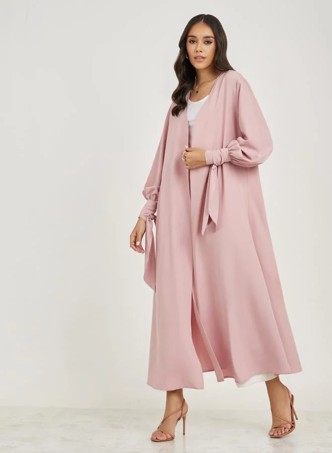 Styli Regular Maxi Length Kimono with Tie Volume Sleeve