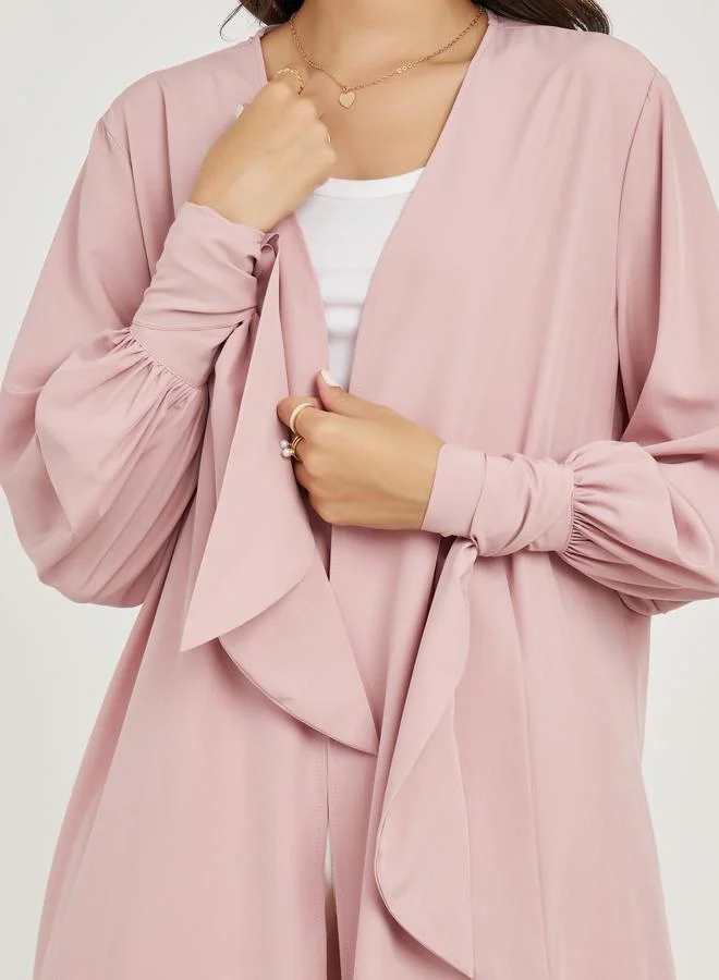 Styli Regular Maxi Length Kimono with Tie Volume Sleeve