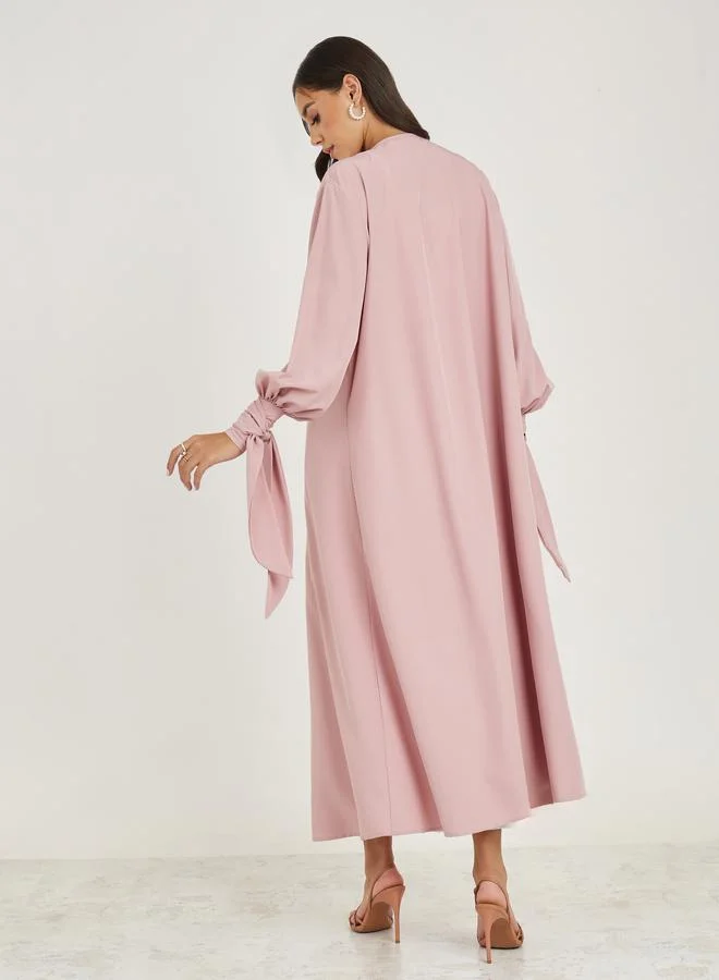 Styli Regular Maxi Length Kimono with Tie Volume Sleeve