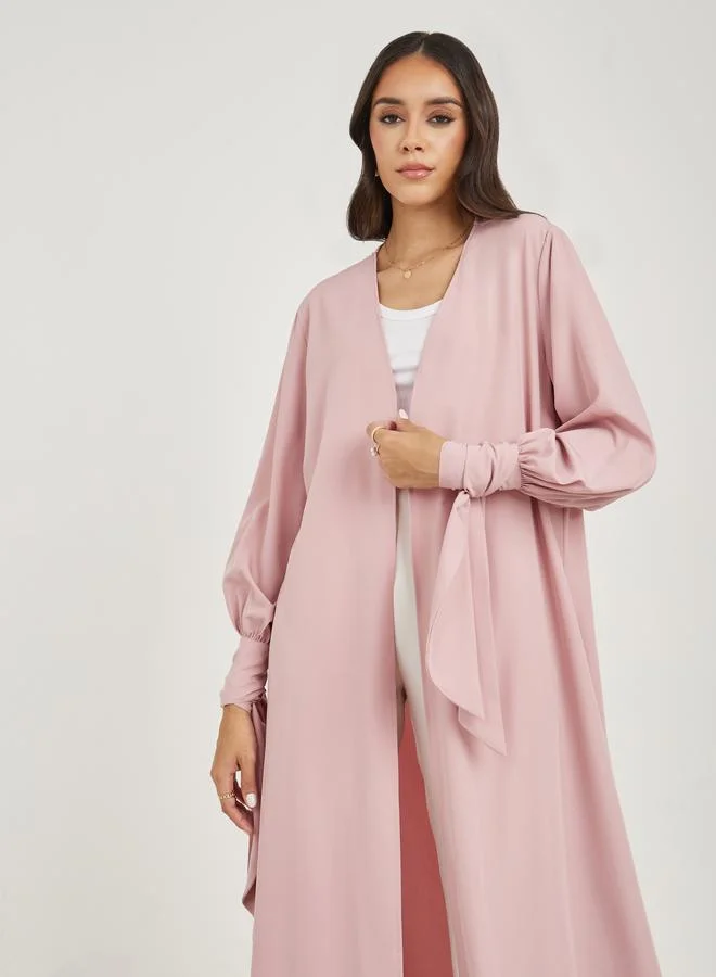 Styli Regular Maxi Length Kimono with Tie Volume Sleeve