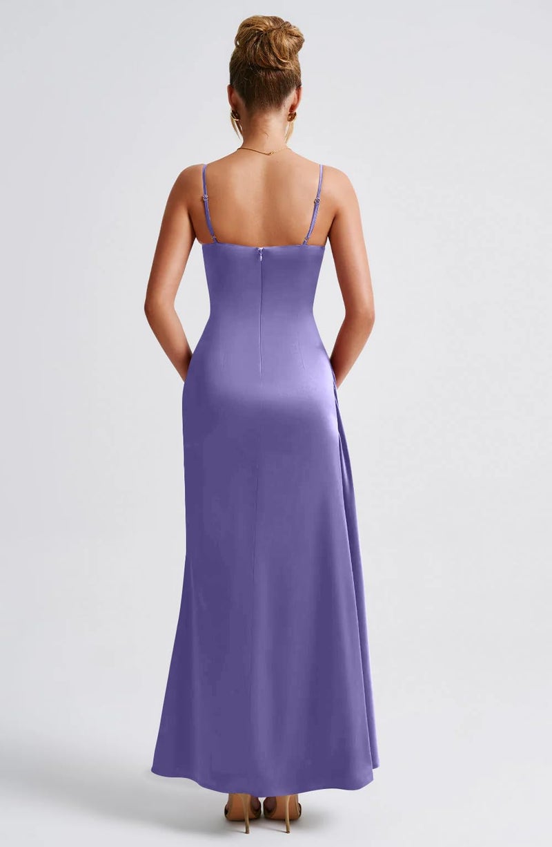 Memoriesea Women's Sleeveless Bodycon Spaghetti Strap Ruched Evening Party Maxi Dress Purple - Image 4