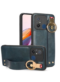 HuHa Case Cover For Xiaomi Redmi 12C / Poco C55 Wristband Leather Back Phone Case Blue 