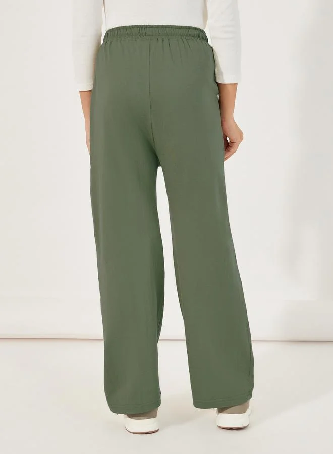 Styli Styli Elastic Waistband Wide Leg Joggers with Drawstring