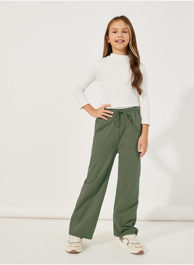 Styli Elastic Waistband Wide Leg Joggers with Drawstring