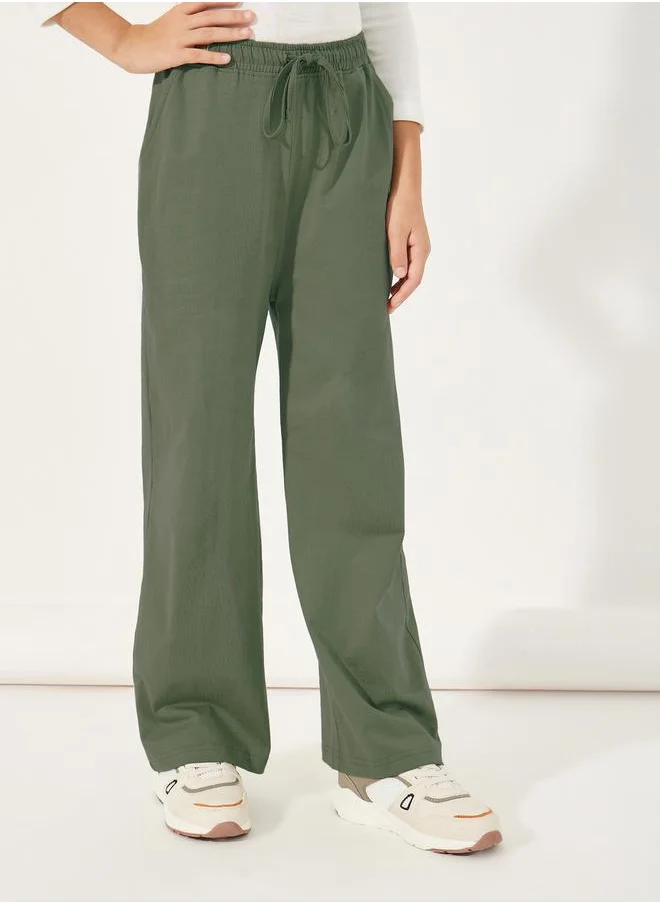 Styli Elastic Waistband Wide Leg Joggers with Drawstring