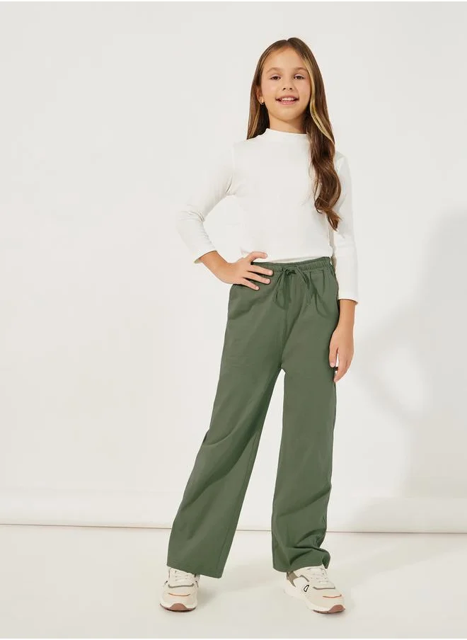 Styli Elastic Waistband Wide Leg Joggers with Drawstring