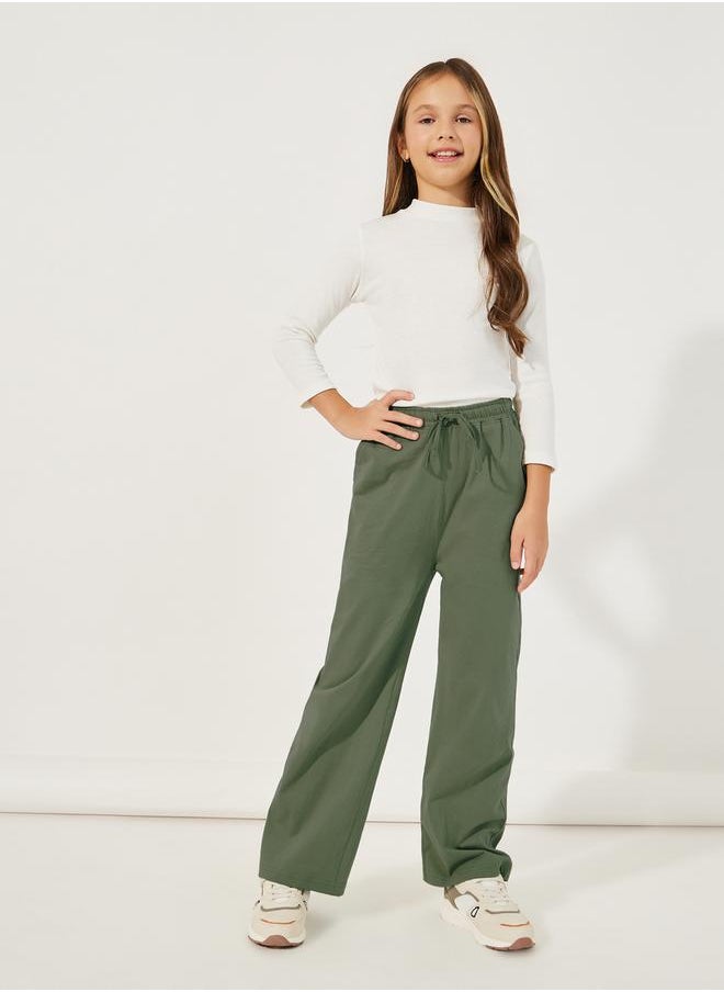 Styli - Elastic Waistband Wide Leg Joggers with Drawstring - Image 1
