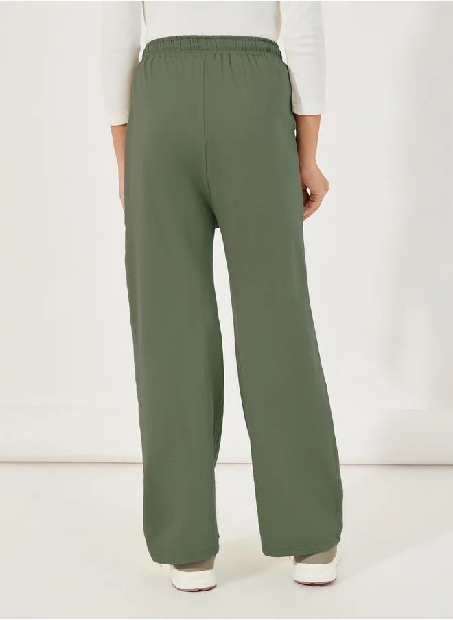 Styli Elastic Waistband Wide Leg Joggers with Drawstring
