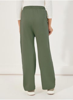 Styli Elastic Waistband Wide Leg Joggers with Drawstring  - Image 4