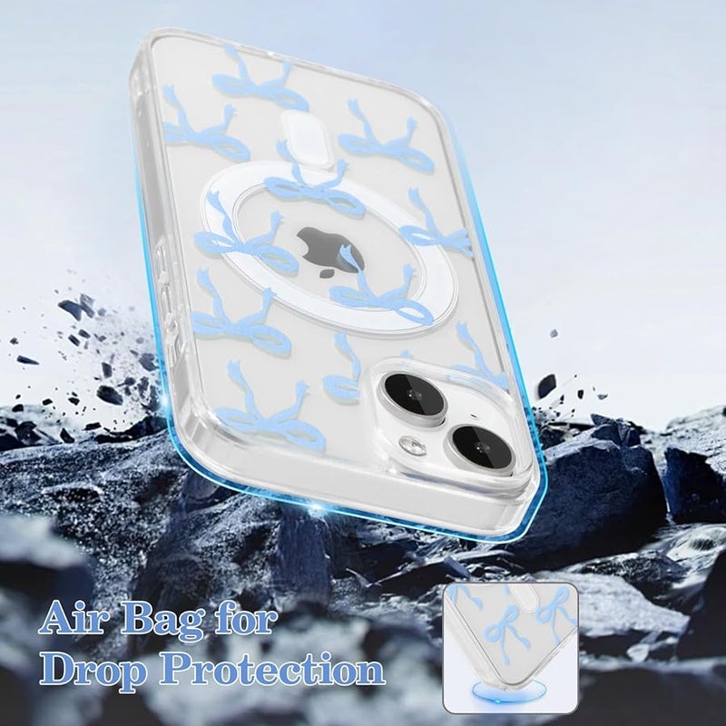Magnetic Case for iPhone 13/iPhone 14, Cute Silicone Tansparent Mobile Phone Case with Bow Protective Case with Wireless Charging, Soft Bumper Cover Case for Women Girls, Blue - Image 5