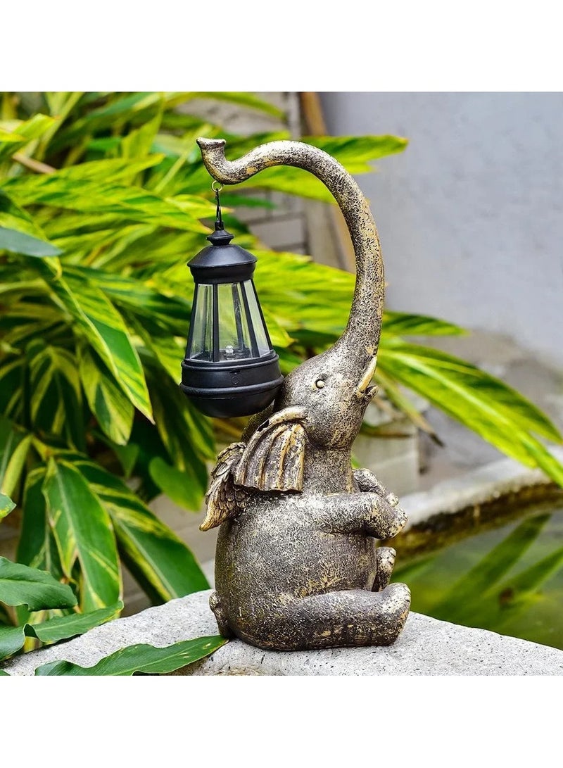 DubaiGallery Elephant Statue with Solar Powered LED Lights, 38.5cm Elephant Garden Statues for Outdoor Patio Yard Lawn Decoration, Housewarming Gift for - Image 2