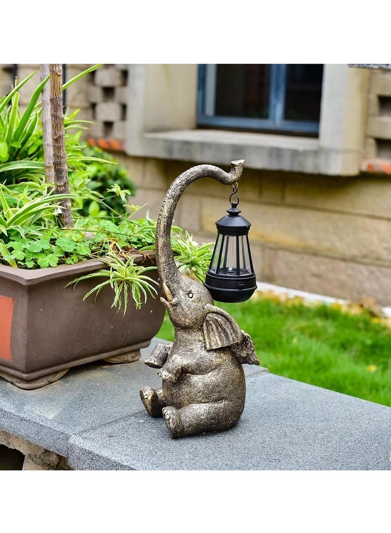 DubaiGallery Elephant Statue with Solar Powered LED Lights, 38.5cm Elephant Garden Statues for Outdoor Patio Yard Lawn Decoration, Housewarming Gift for - Image 3