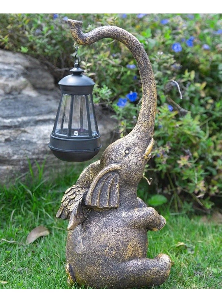 DubaiGallery Elephant Statue with Solar Powered LED Lights, 38.5cm Elephant Garden Statues for Outdoor Patio Yard Lawn Decoration, Housewarming Gift for - Image 4