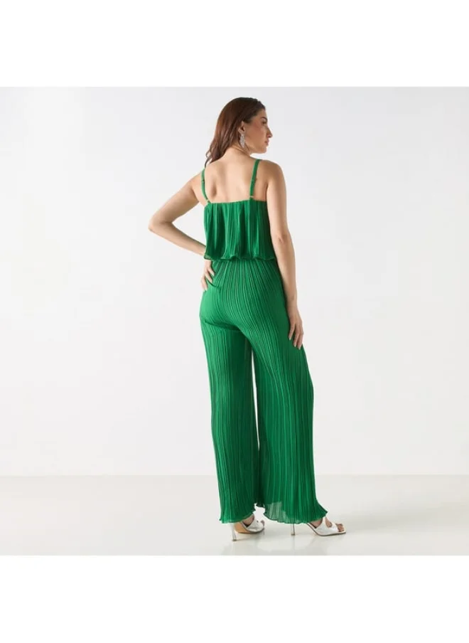 2Xtremz 2Xtremz Pleated Sleeveless Wide Leg Jumpsuit