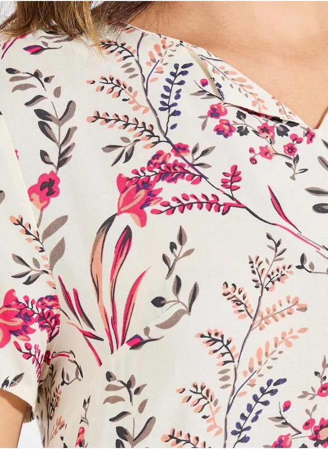 Take Two All Over Print A-Line Midi Dress by Styli