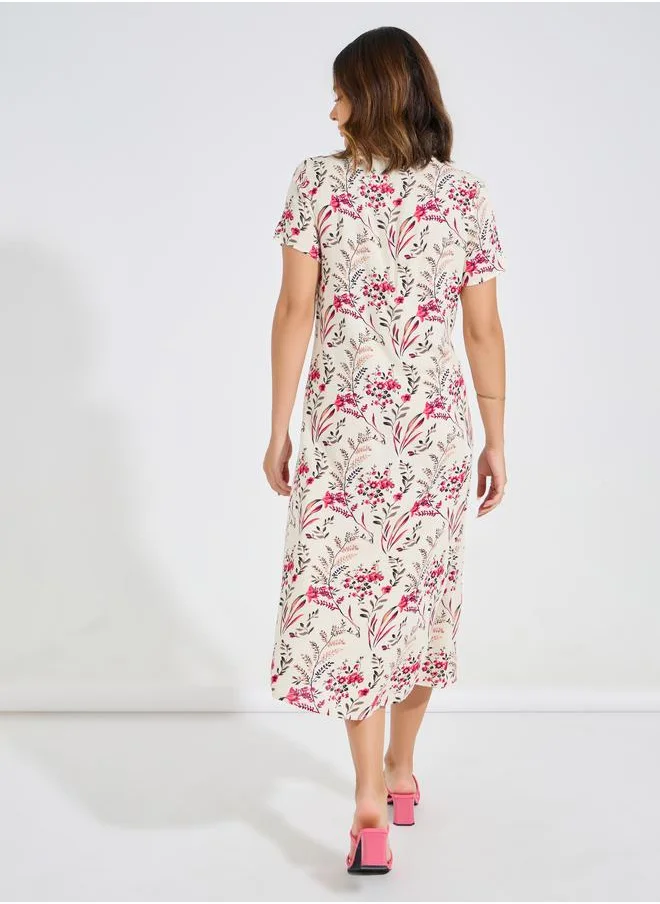 Take Two All Over Print A-Line Midi Dress by Styli
