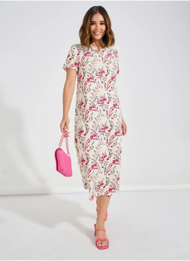 Take Two All Over Print A-Line Midi Dress by Styli