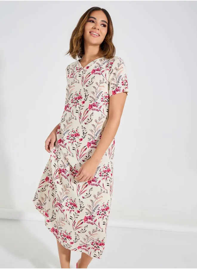 Take Two All Over Print A-Line Midi Dress by Styli