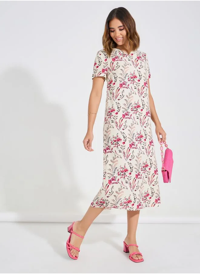 Take Two All Over Print A-Line Midi Dress by Styli