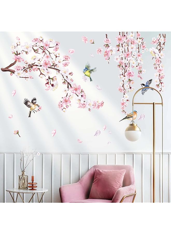 erorex Cherry Blossom Branch Wall Stickers Pink Flower Birds Wall Decals Bedroom Living Room Tv Wall Home Decor - Image 1