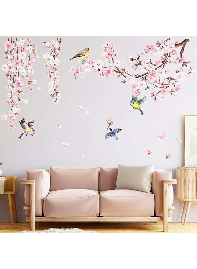 erorex Cherry Blossom Branch Wall Stickers Pink Flower Birds Wall Decals Bedroom Living Room Tv Wall Home Decor - Image 2