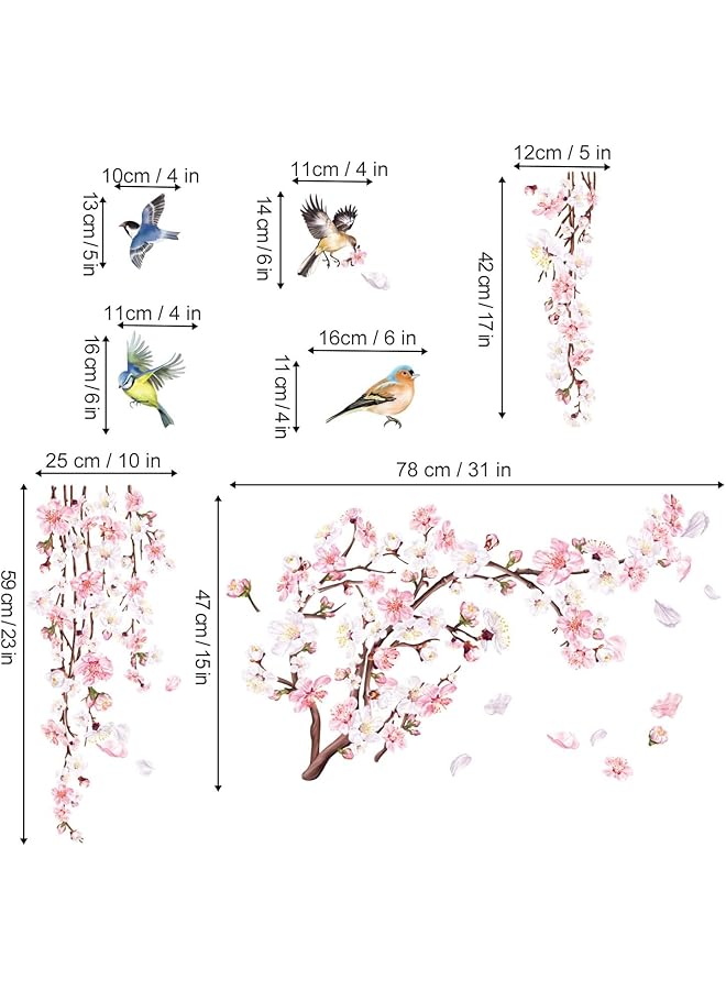 erorex Cherry Blossom Branch Wall Stickers Pink Flower Birds Wall Decals Bedroom Living Room Tv Wall Home Decor - Image 4
