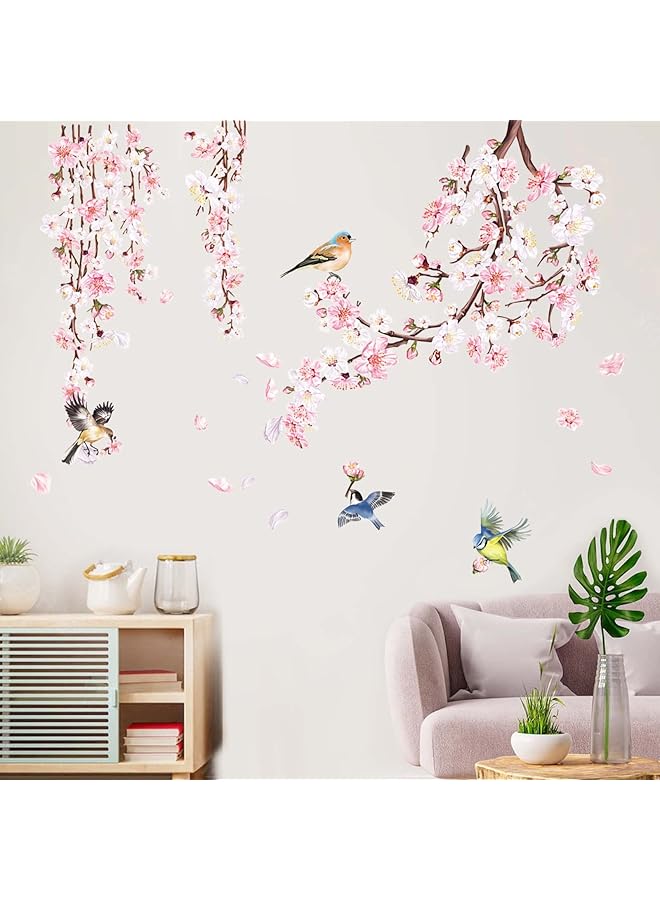 erorex Cherry Blossom Branch Wall Stickers Pink Flower Birds Wall Decals Bedroom Living Room Tv Wall Home Decor - Image 3