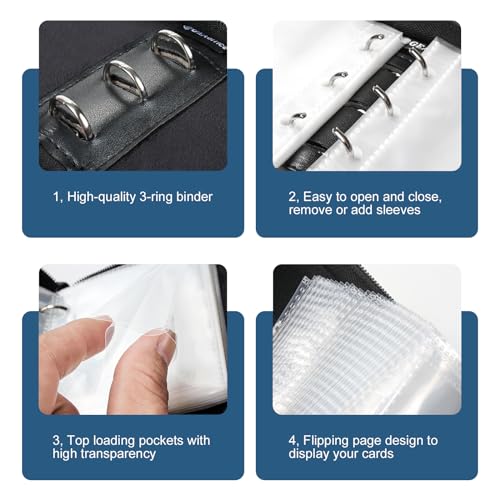 GEAoffice Mini Card Binder 1-Pocket, Super Lightweight Small Collectible Trading Card Albums for 80 Cards, Top Loading Zipper Binder for TCG, MTG, Sports&Game Cards, Gifts for Girls, Blue - Image 3
