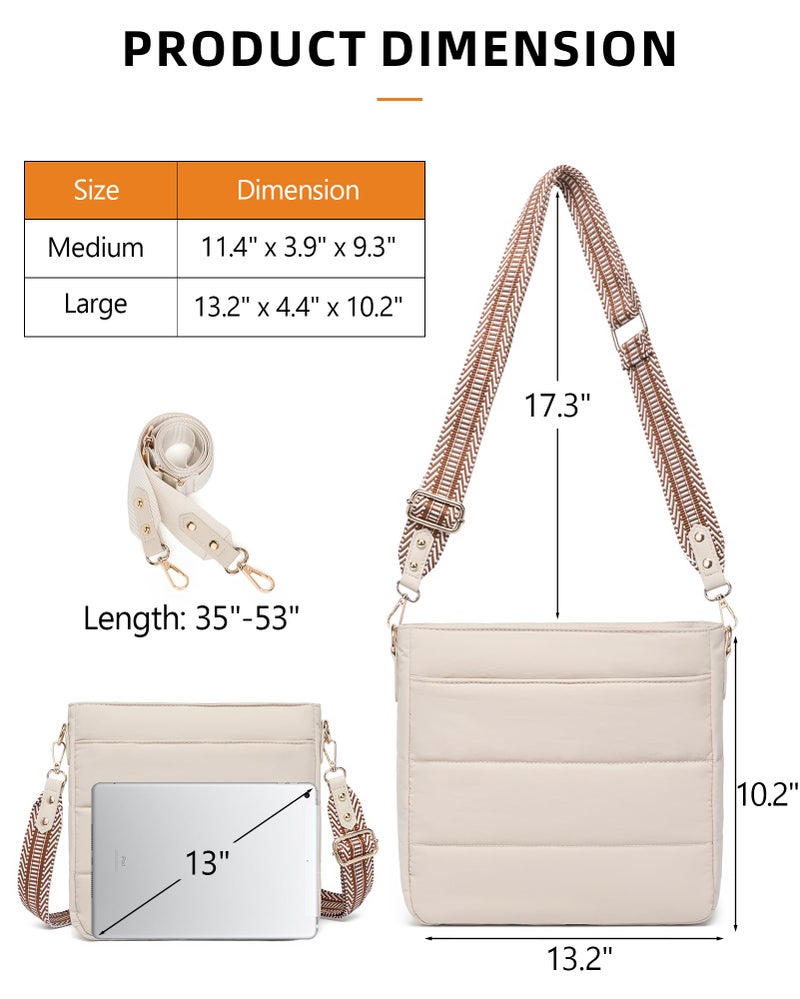 BAVERGE Purses for Women 2PCS Puffer Quilted Crossbody Shoulder Hobo Bags Trendy Ladies Handbag with Coin Wallet 2 Adjustable Straps Beige - Image 3