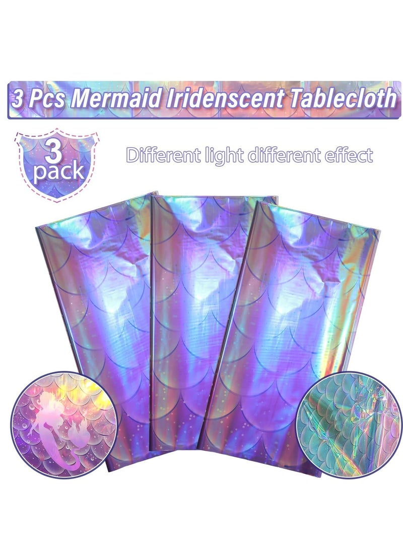 Disposable Tablecloths,Mermaid Iridescence Plastic Laser Table Cloths Holographic Foil Table Cover for Girls Birthday Wedding Disco Holiday Mermaid Themed Party Decorations 54 x108 inch 3Pcs - Image 3