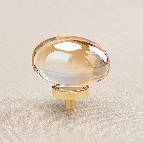 CLCTK 8 Pack Champagne Crystal Cabinet Knobs, Gold Cabinet Glass Knobs for Dresser Drawers Brass Furniture Hardware Pulls (Oval) - Image 1