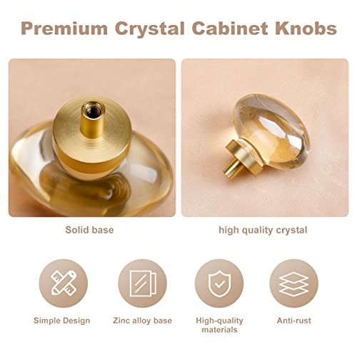 CLCTK 8 Pack Champagne Crystal Cabinet Knobs, Gold Cabinet Glass Knobs for Dresser Drawers Brass Furniture Hardware Pulls (Oval) - Image 4