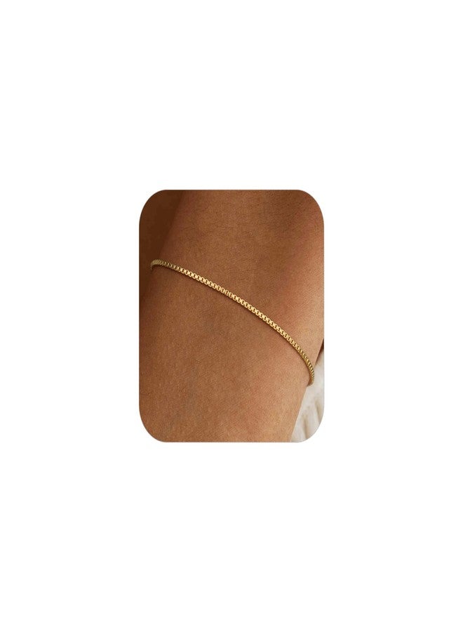 SLOONG Gold Bracelets for Women Trendy, 14K Real Gold Plated Dainty Stackable Simple Box Chain Bracelets, Layered Waterproof Jewelry Gift for Women Adjustable 6"+2" - Image 1