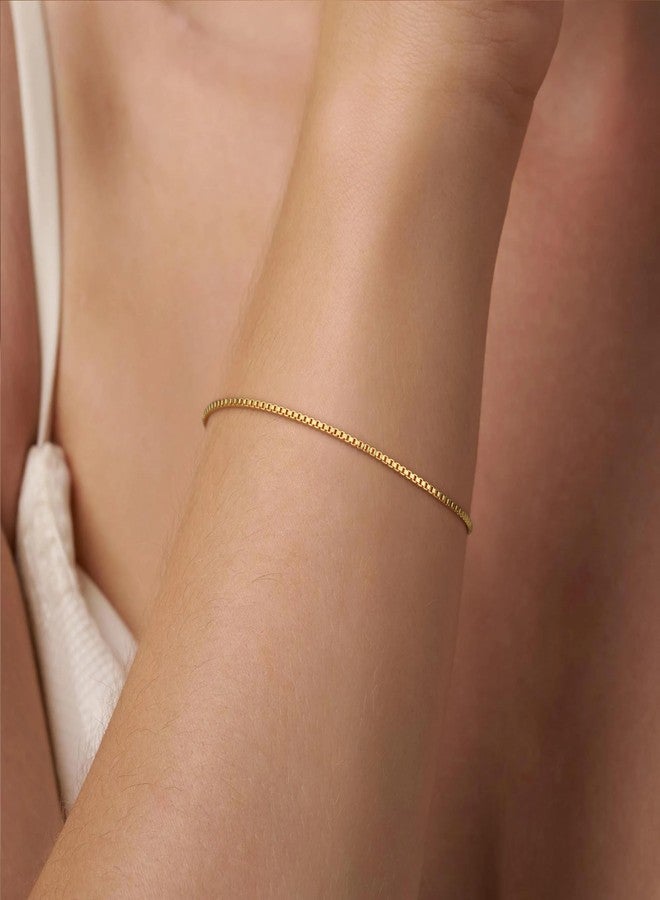 SLOONG Gold Bracelets for Women Trendy, 14K Real Gold Plated Dainty Stackable Simple Box Chain Bracelets, Layered Waterproof Jewelry Gift for Women Adjustable 6"+2" - Image 4