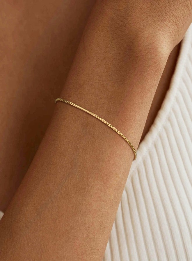 SLOONG Gold Bracelets for Women Trendy, 14K Real Gold Plated Dainty Stackable Simple Box Chain Bracelets, Layered Waterproof Jewelry Gift for Women Adjustable 6"+2" - Image 2